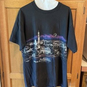 1989 San Segal Large? Single Stitch USA Shirt Black Washington DC 21in Pit 30lng